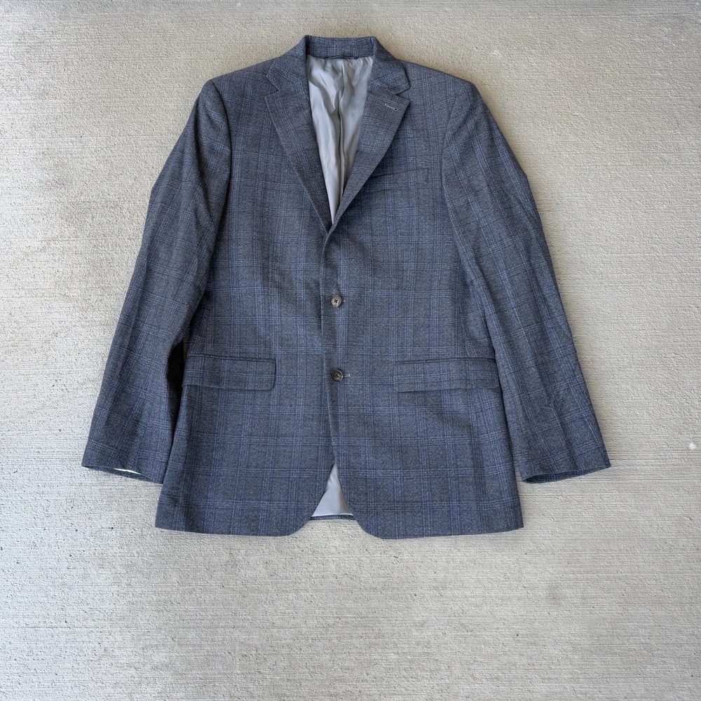 Spurr New York‎ Men's Wool Blazer 40L Gray Check Sport Coat Jacket 2-Button